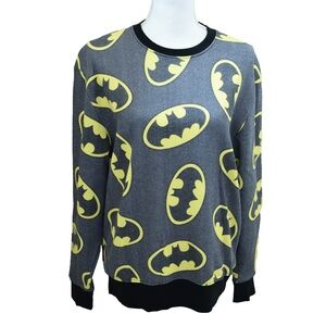 Batman Logo Sweatshirt DC Long Sleeves Unisex Medium Gray with Logos
